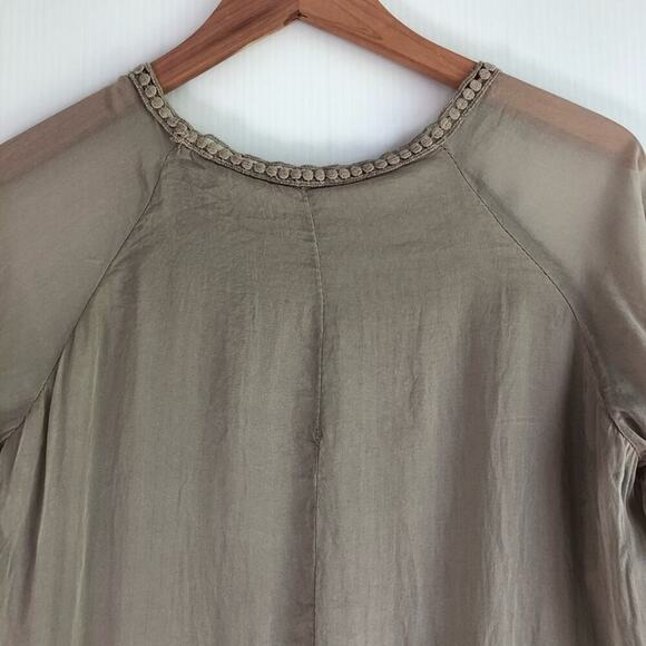 Guisy 100% silk top with crocheted details size small beige made in Italy - Picture 5 of 11